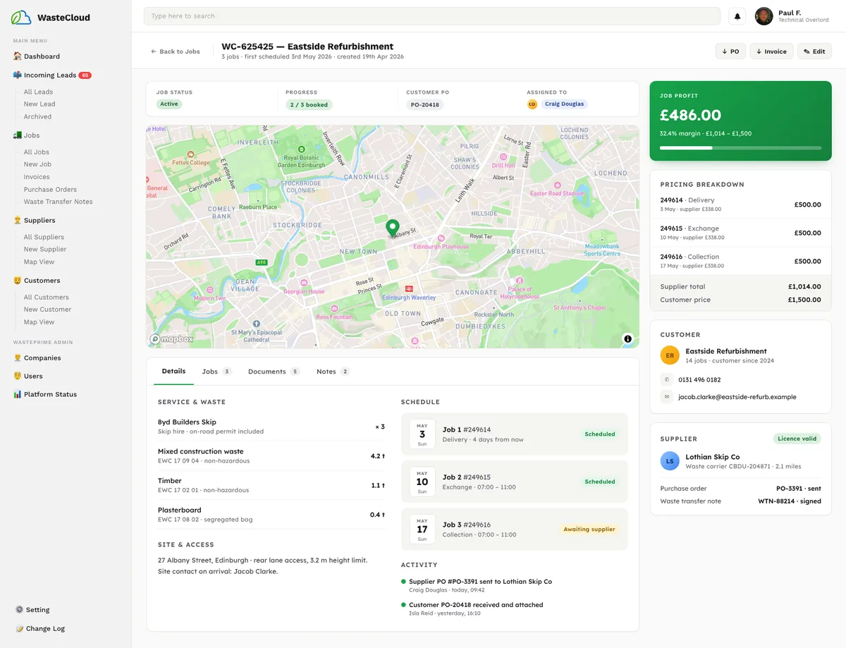 WastePrime bookings view