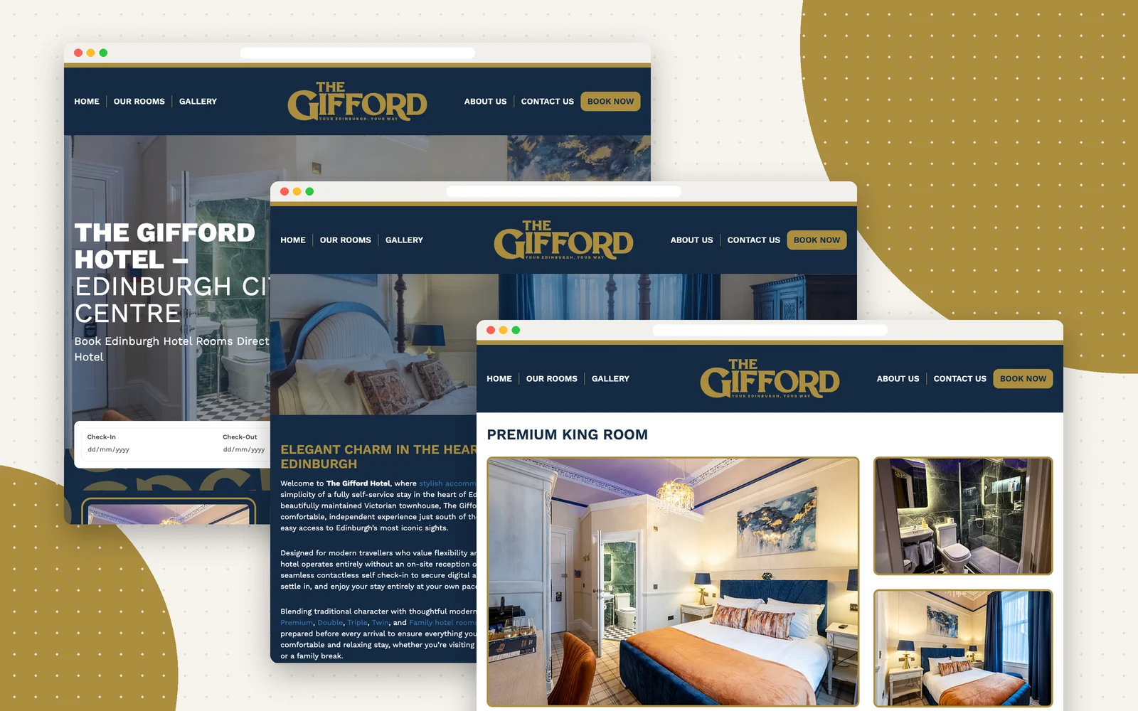 The Gifford Hotel website - homepage, about and room pages